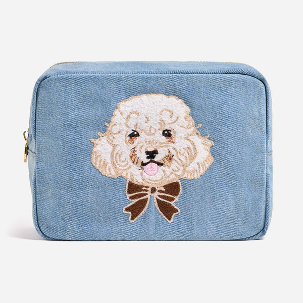 Custom Hand Embroidered Pet Denim Large Pouch