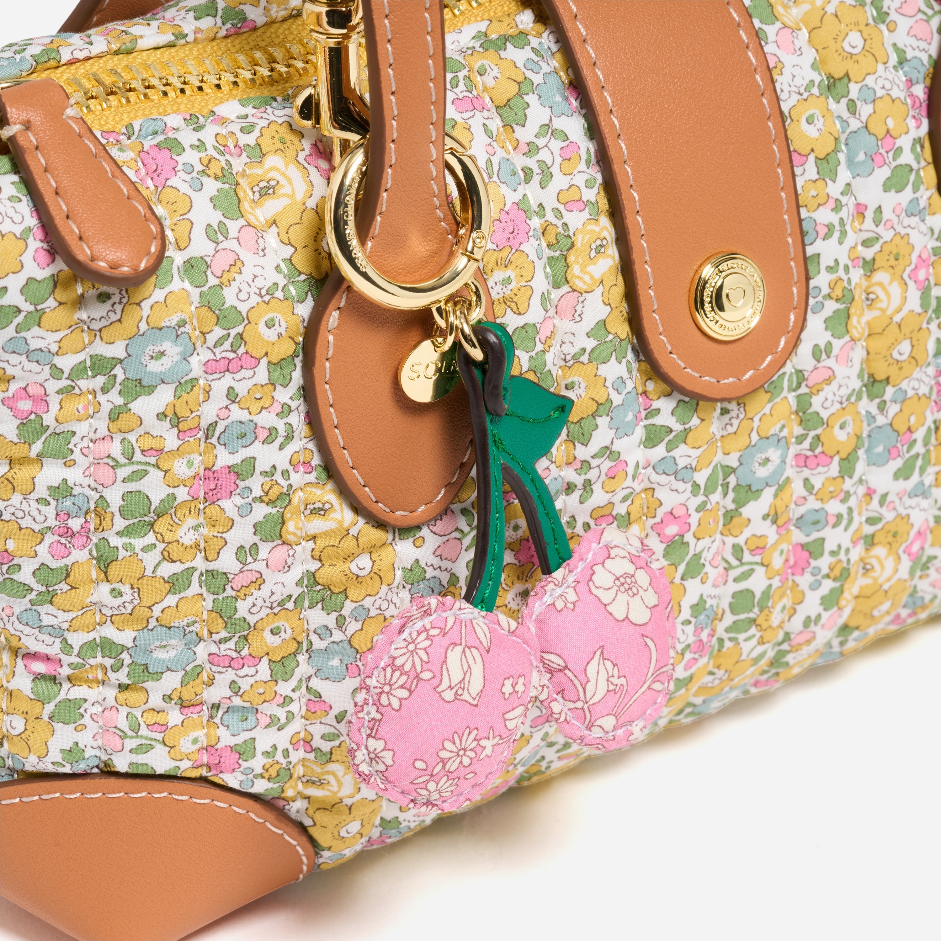 Cherry Bag Charm Made with Liberty Fabric
