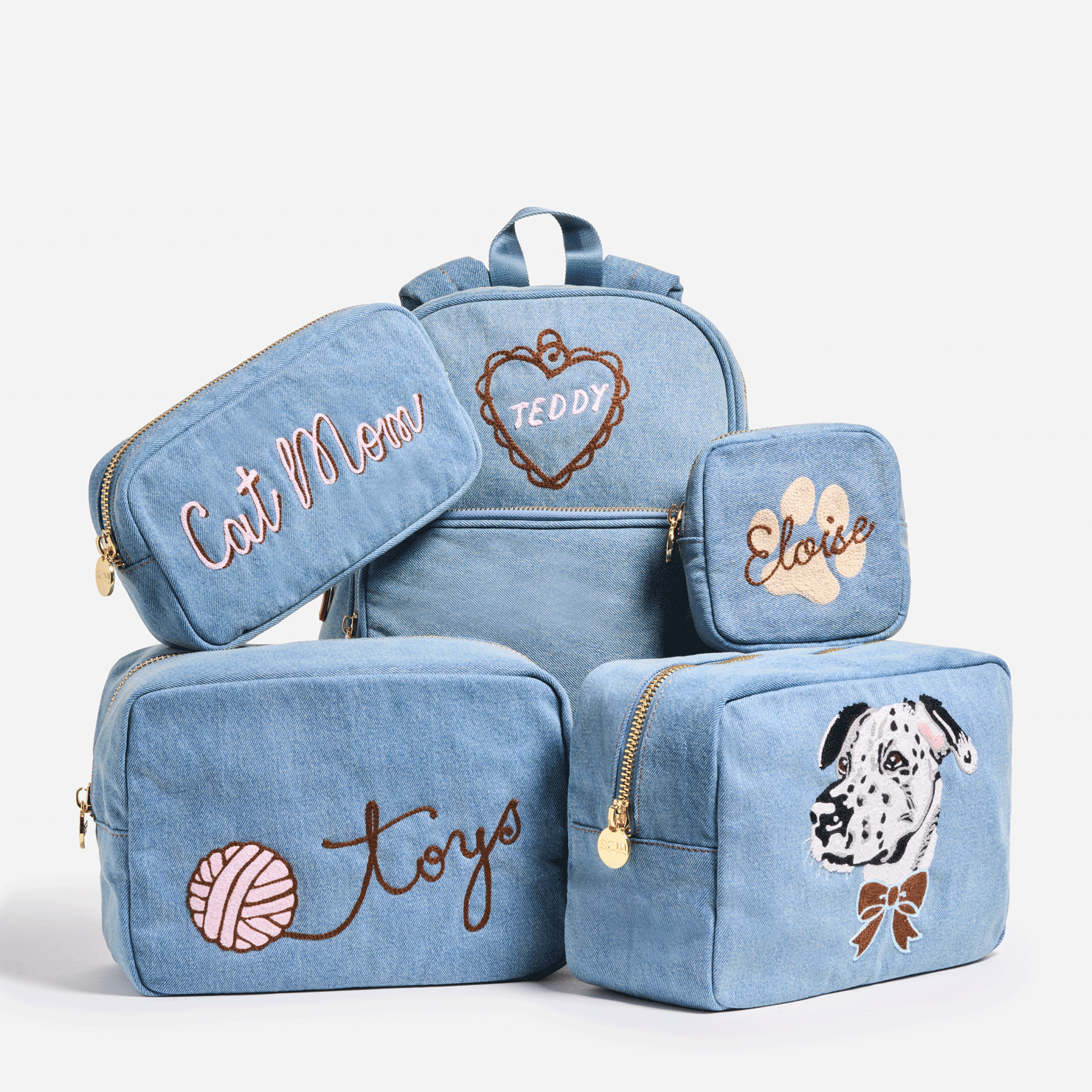 Custom Hand Embroidered Pet Denim Large Pouch