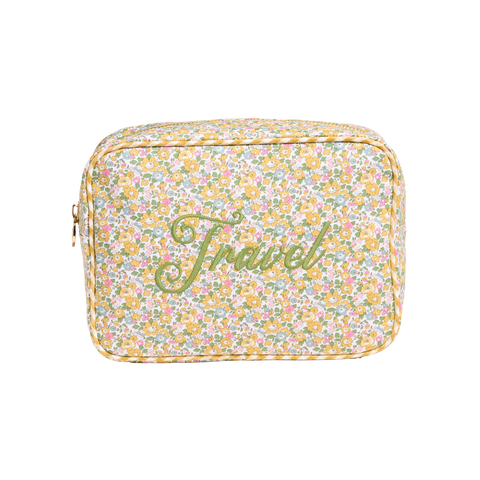 Travel Embroidered Large Pouch Made with Liberty Fabric