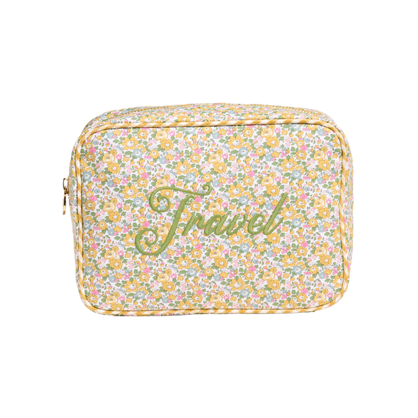 Travel Embroidered Large Pouch Made with Liberty Fabric