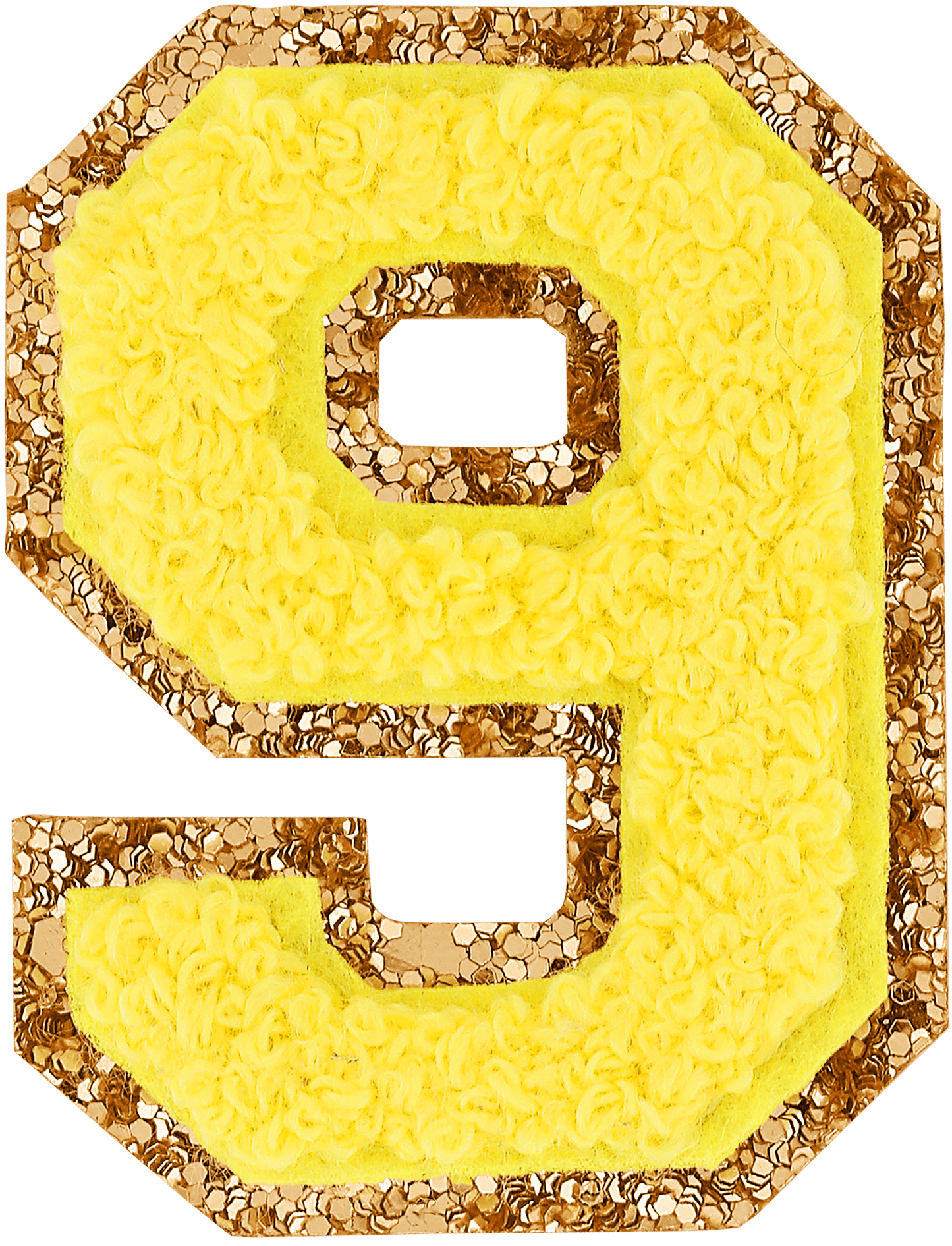 Lemon Glitter Varsity Number Patch