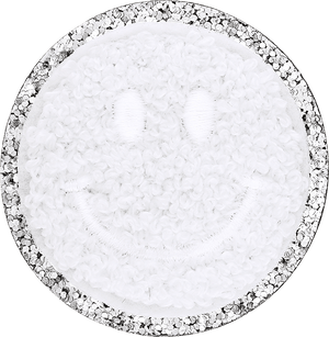 Blanc Glitter Varsity Smiley Face Patch