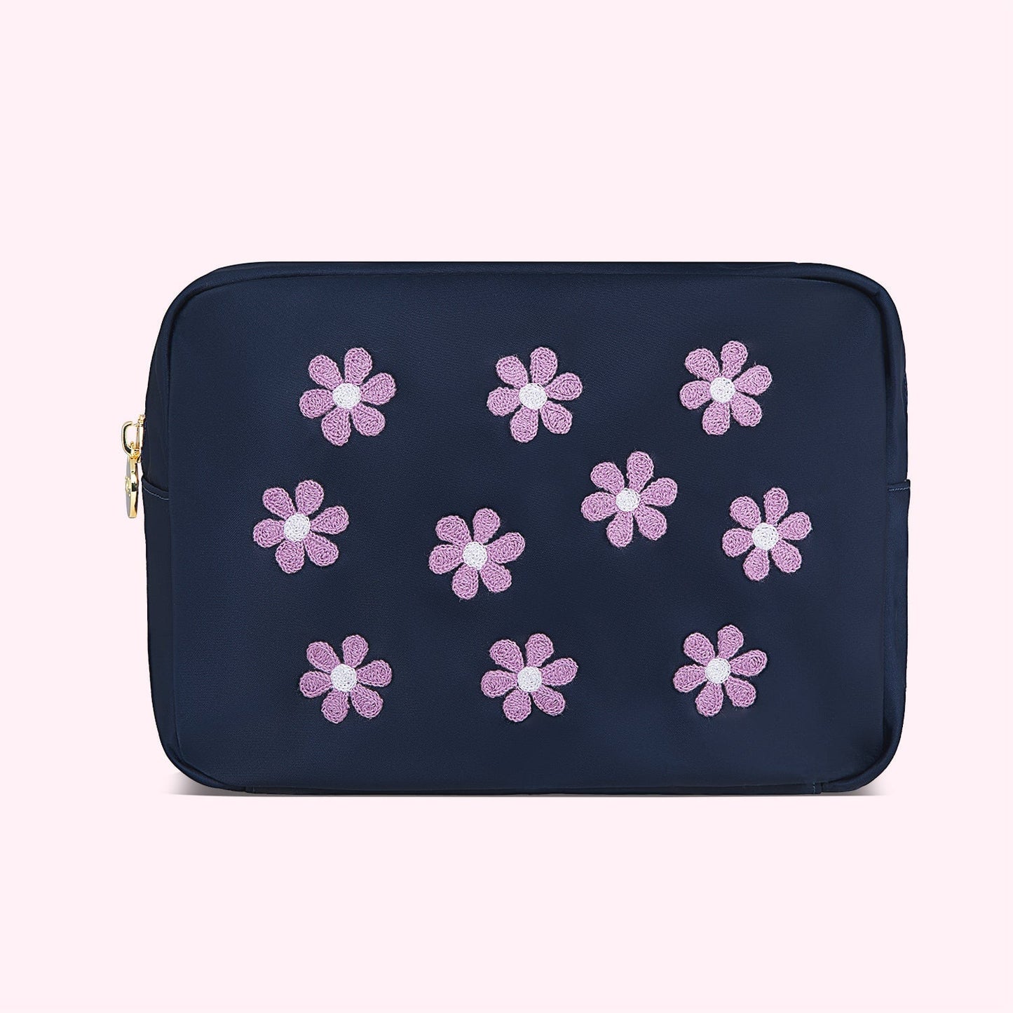 Hand Embroidered Daisies Large Pouch