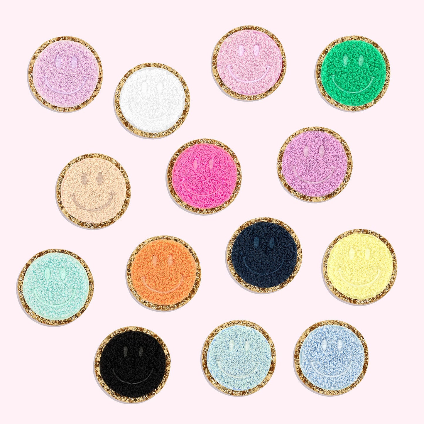 Flamingo Glitter Varsity Smiley Face Patch