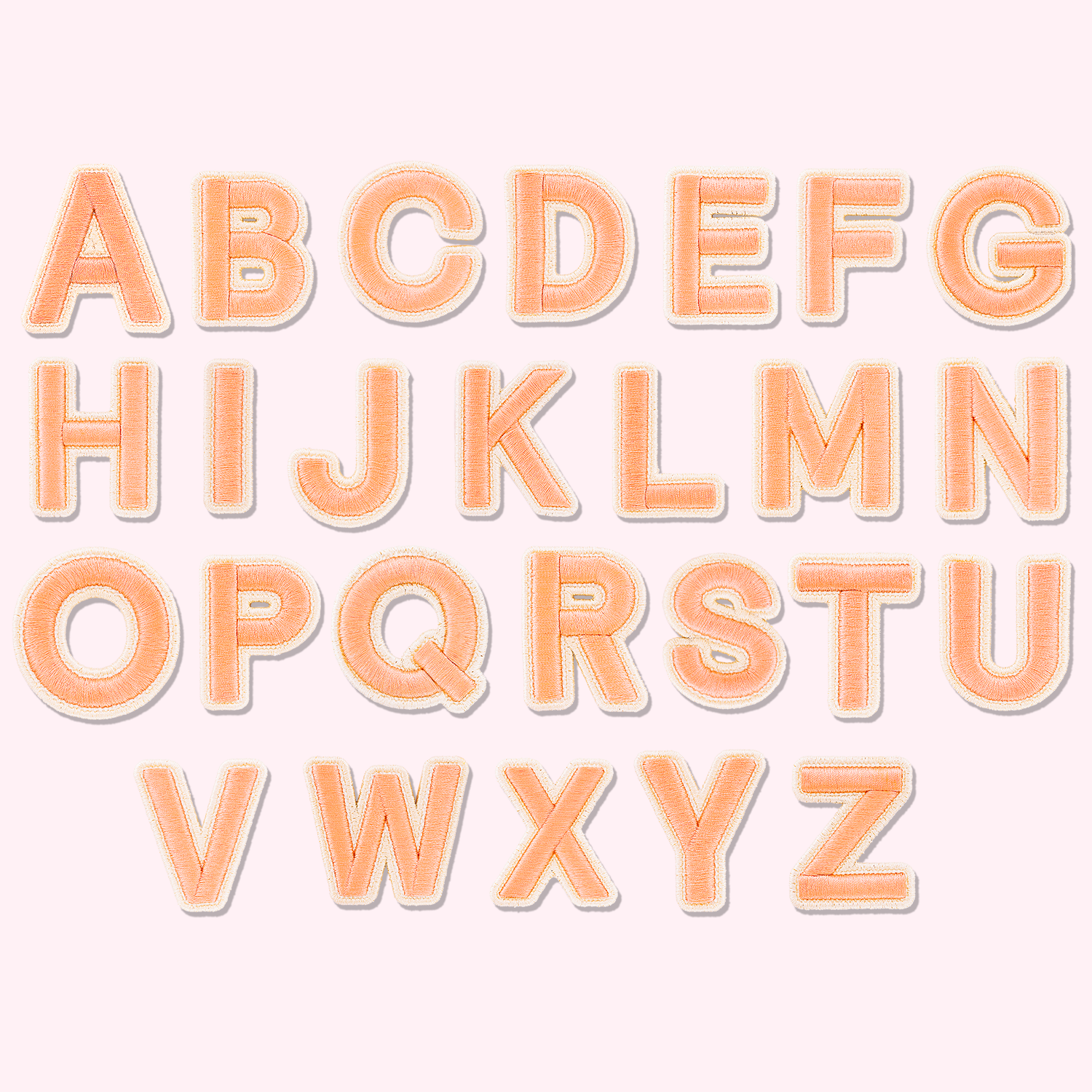 Peach Rolled Embroidery Letter Patches