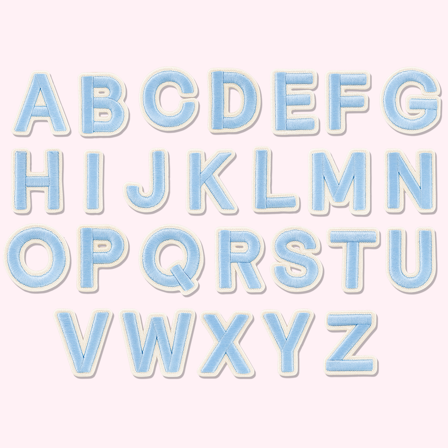 Periwinkle Rolled Embroidery Letter Patches