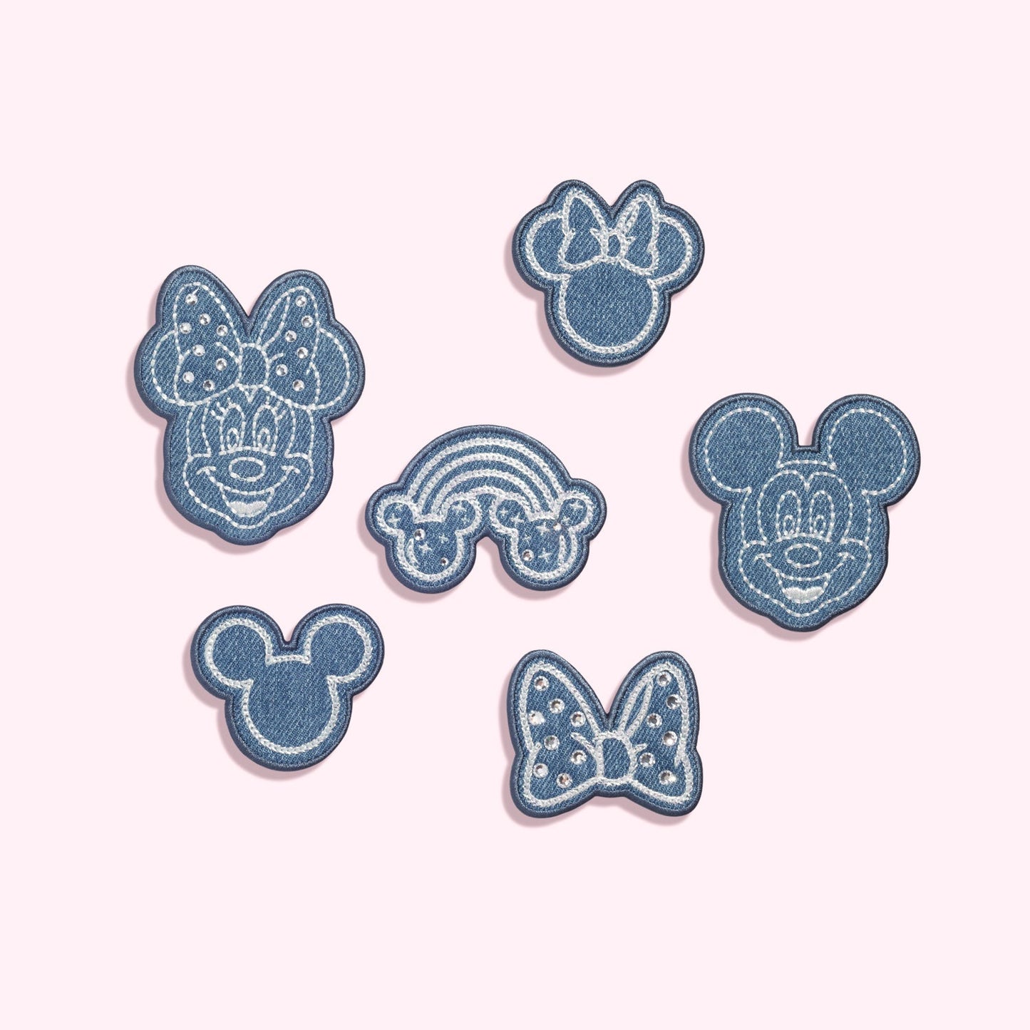 Denim Mickey Mouse Rainbow with Crystals Patch