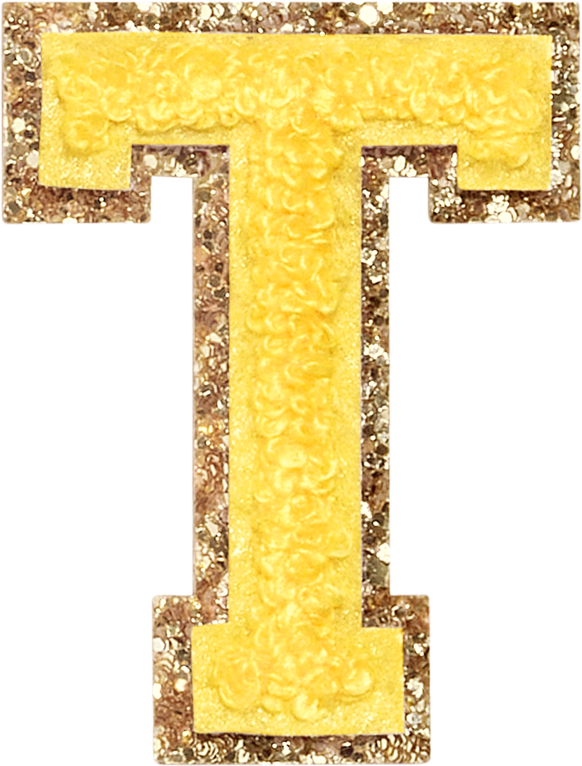 Lemon Glitter Varsity Letter Patches