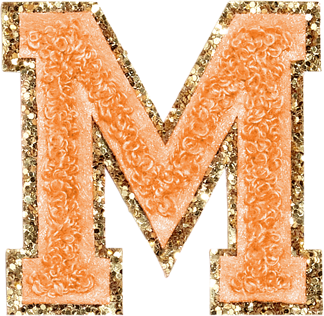 Peach Glitter Varsity Letter Patches