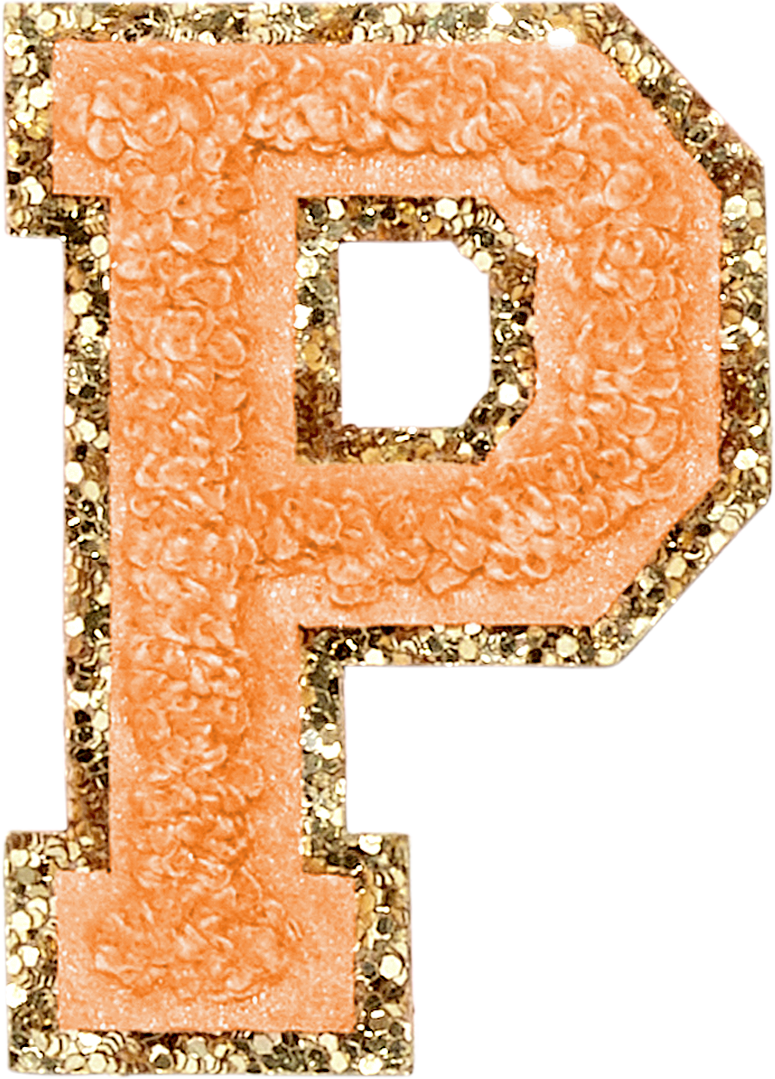Peach Glitter Varsity Letter Patches