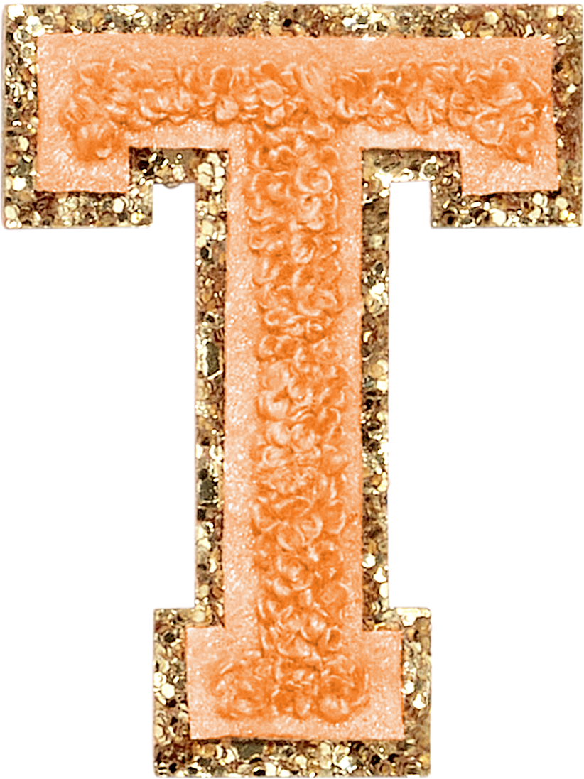 Peach Glitter Varsity Letter Patches