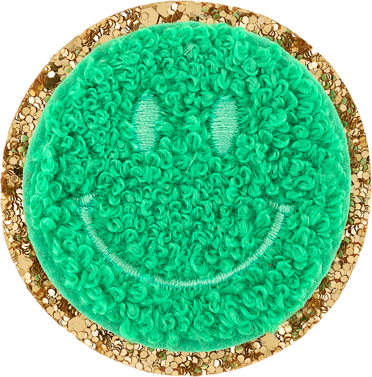 Avocado Glitter Varsity Smiley Face Patch
