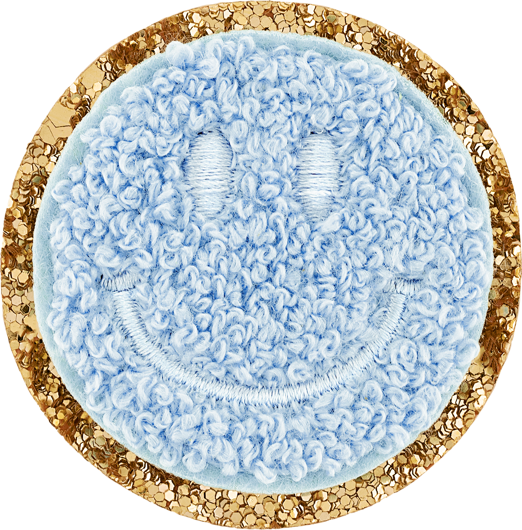 Periwinkle Glitter Varsity Smiley Face Patch