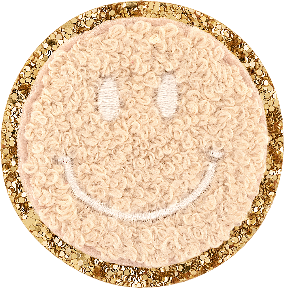 Sand Glitter Varsity Smiley Face Patch
