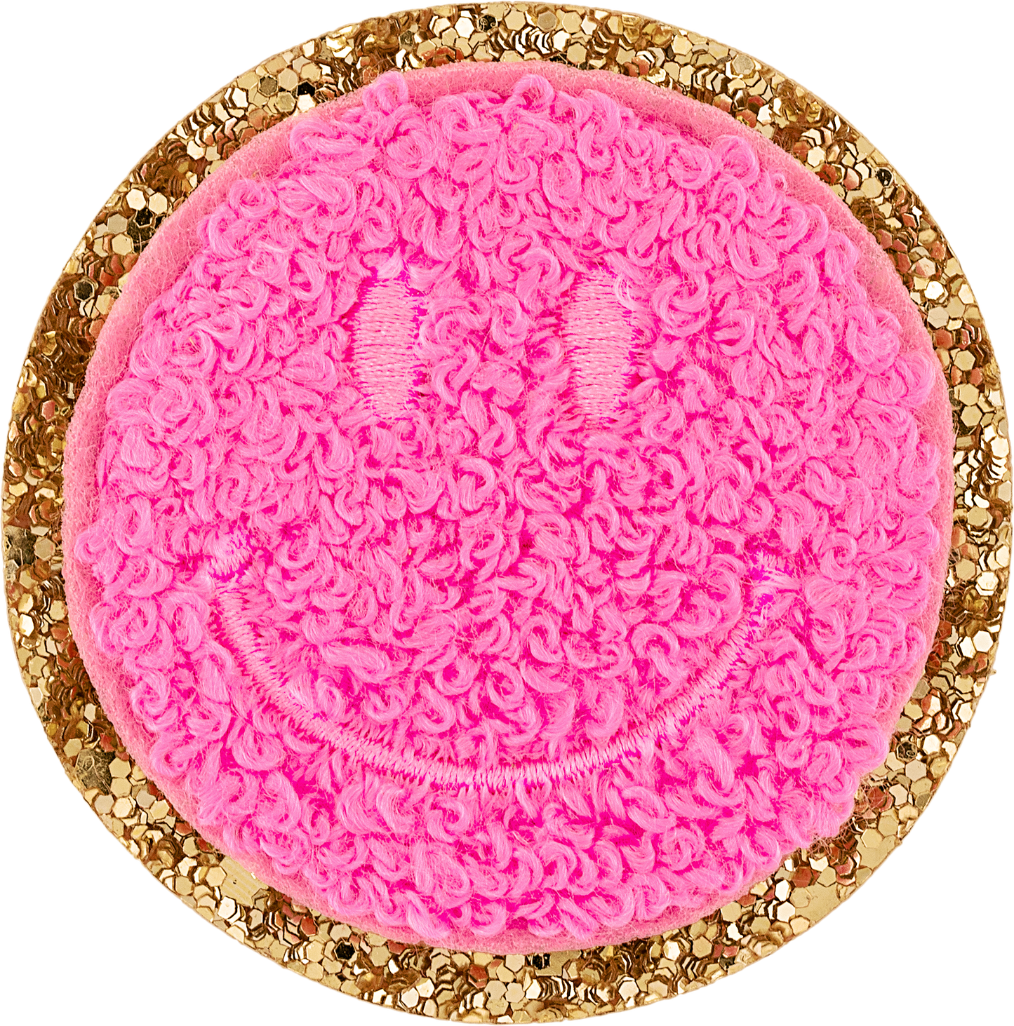 Bubblegum Glitter Varsity Smiley Face Patch