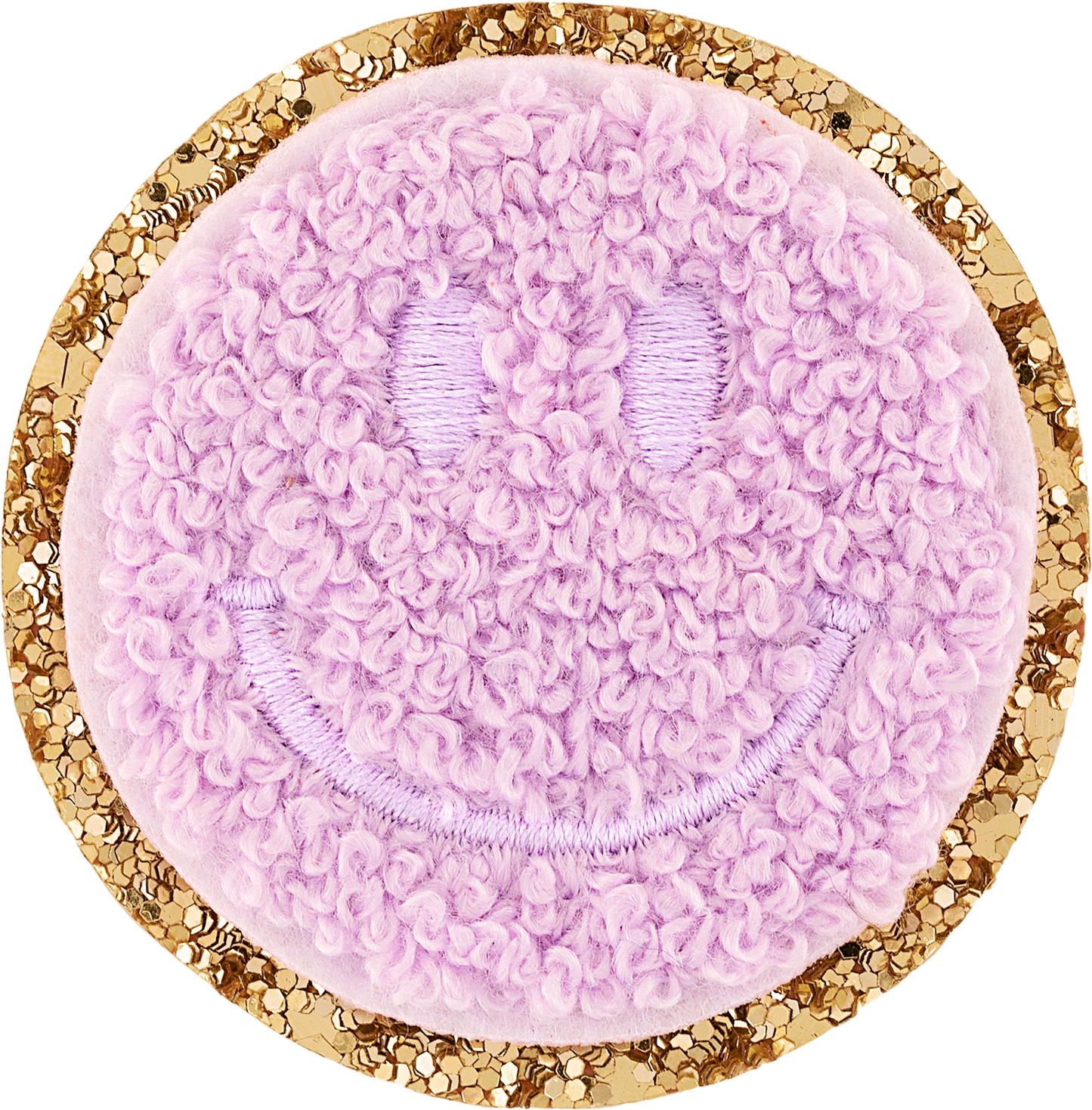 Lilac Glitter Varsity Smiley Face Patch