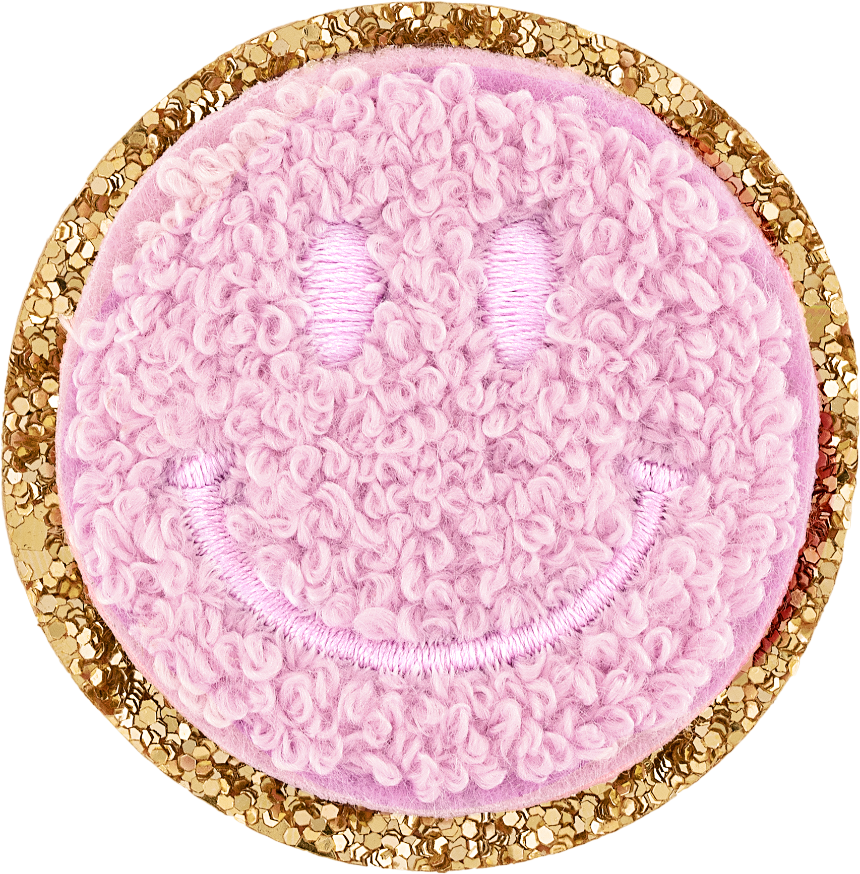 Flamingo Glitter Varsity Smiley Face Patch
