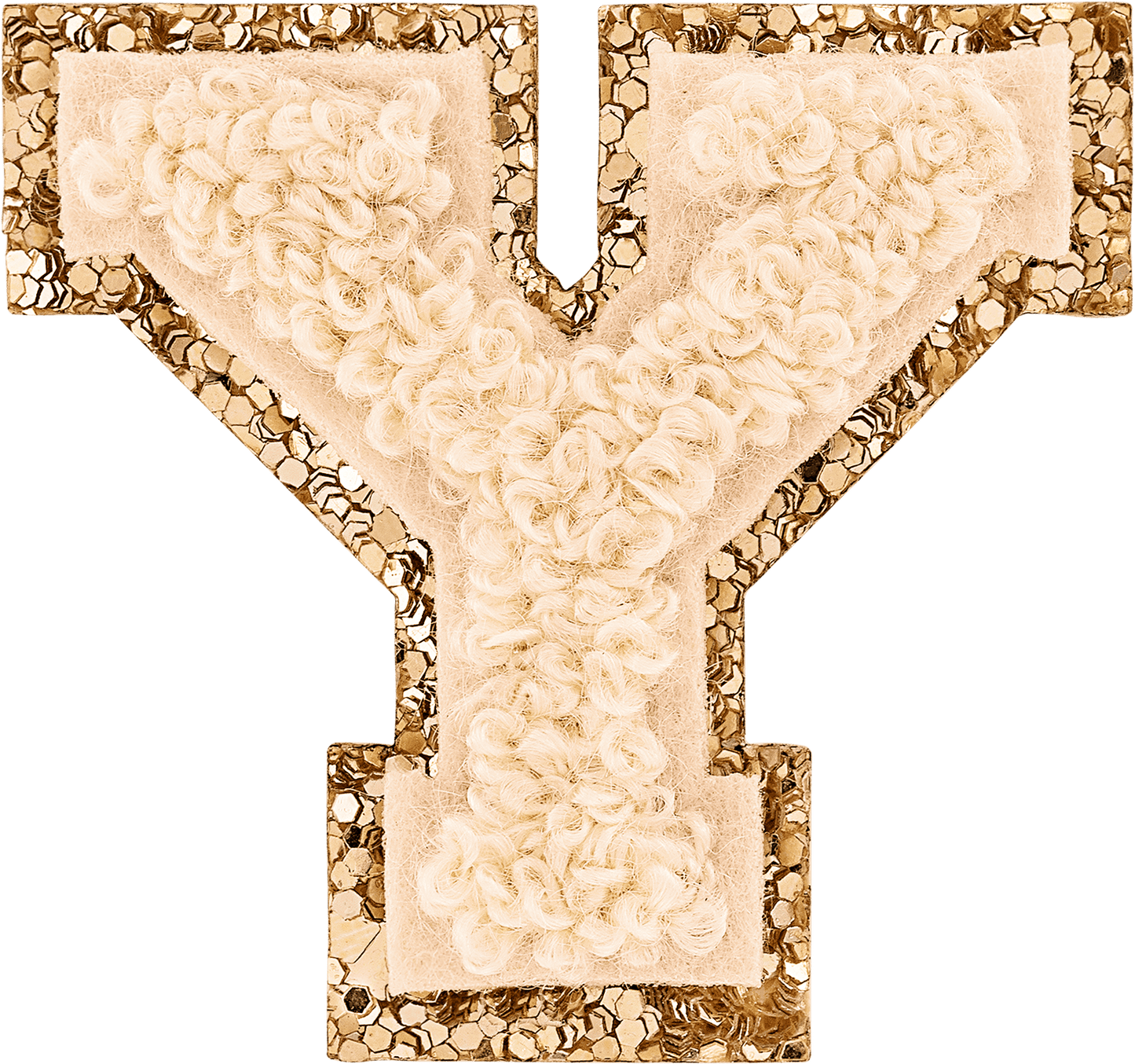 Sand Mini Glitter Varsity Letter Patch