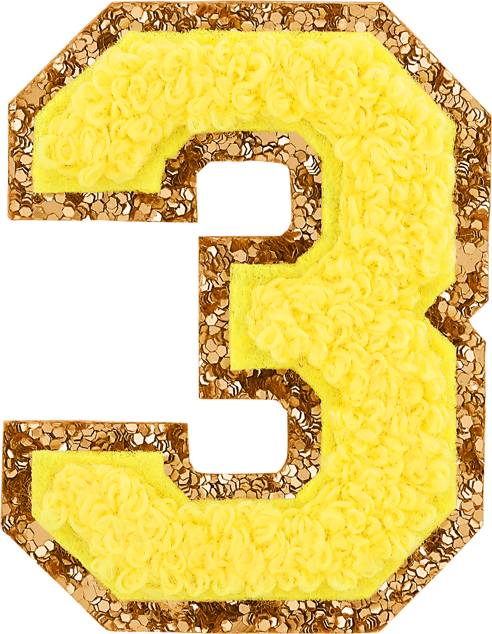 Lemon Glitter Varsity Number Patch
