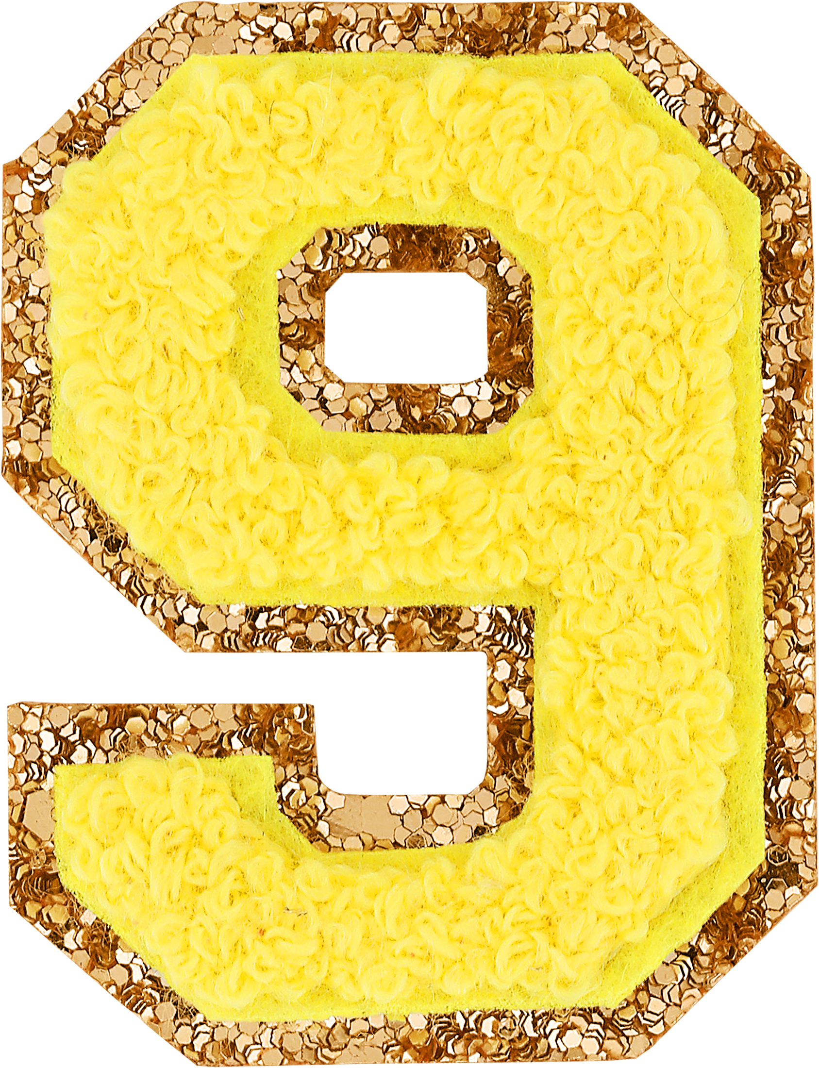 Lemon Glitter Varsity Number Patch