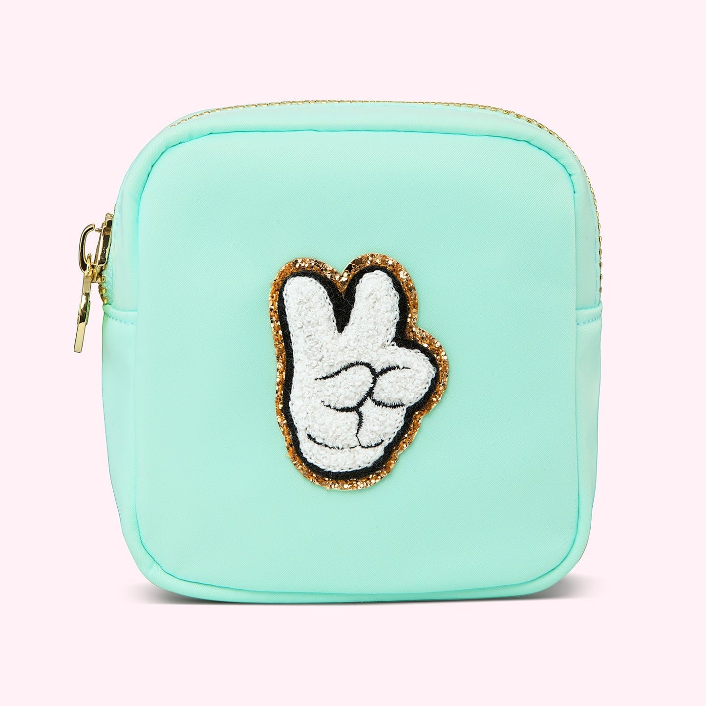 Mini Cotton Candy Pouch with Peace Sign Glitter Patch