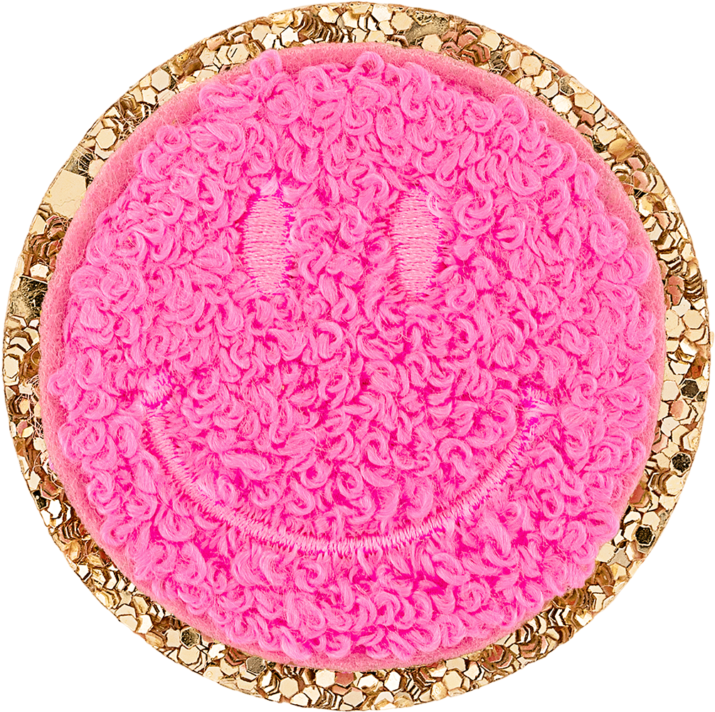 Bubblegum Mini Glitter Varsity Smiley Face Patch