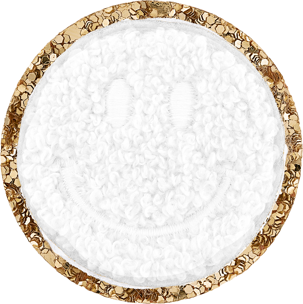 Blanc Mini Glitter Varsity Smiley Face Patch